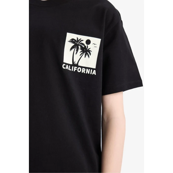 Defacto E0099 Siyah Erkek Çocuk Bisiklet Yaka Sırt Baskılı Kısa Kollu Tişört