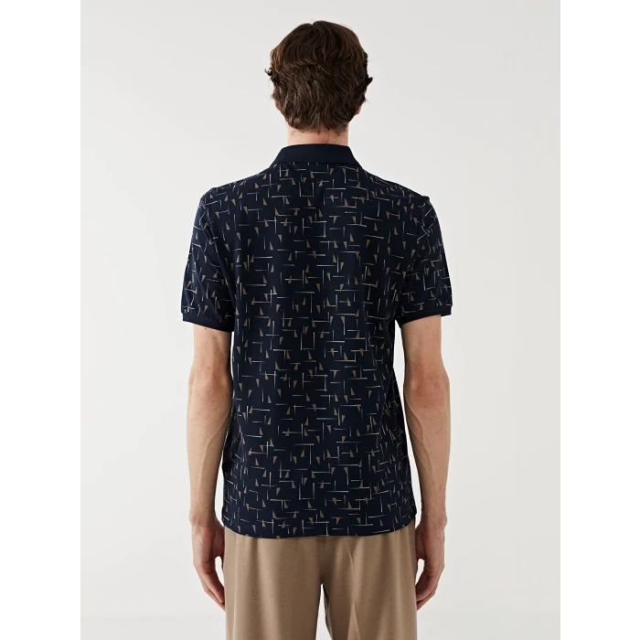 LCW Vision Lacivert Polo Yaka Kısa Kollu Desenli Pike Erkek Tişört