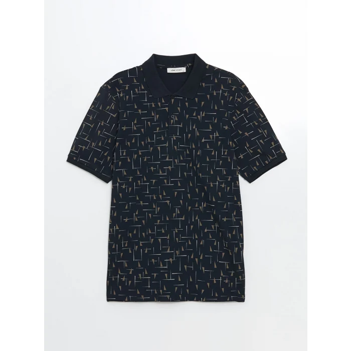 LCW Vision Lacivert Polo Yaka Kısa Kollu Desenli Pike Erkek Tişört