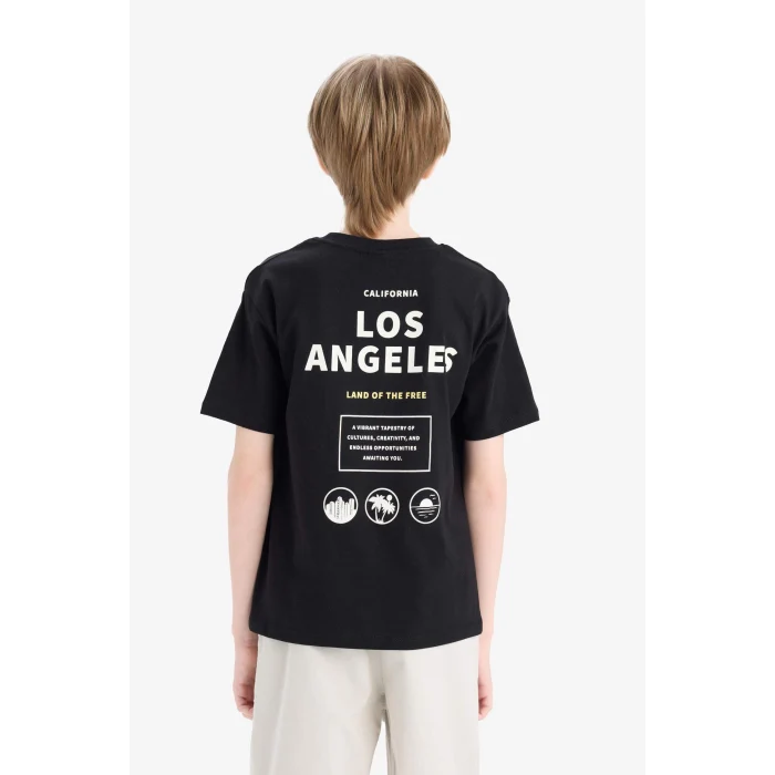 Defacto E0099 Siyah Erkek Çocuk Bisiklet Yaka Sırt Baskılı Kısa Kollu Tişört