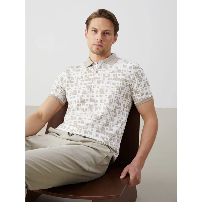 LCW Vision Bej Polo Yaka Kısa Kollu Desenli Pike Erkek Tişört