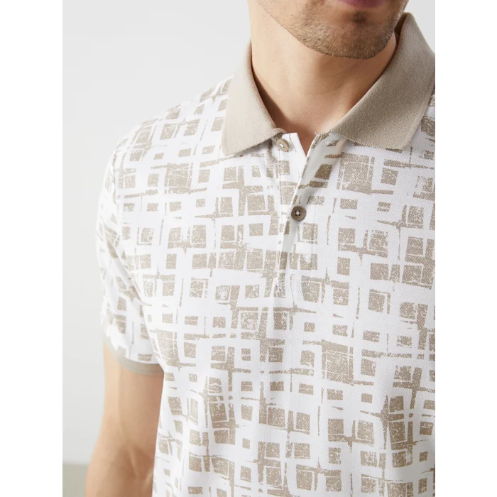 LCW Vision Bej Polo Yaka Kısa Kollu Desenli Pike Erkek Tişört