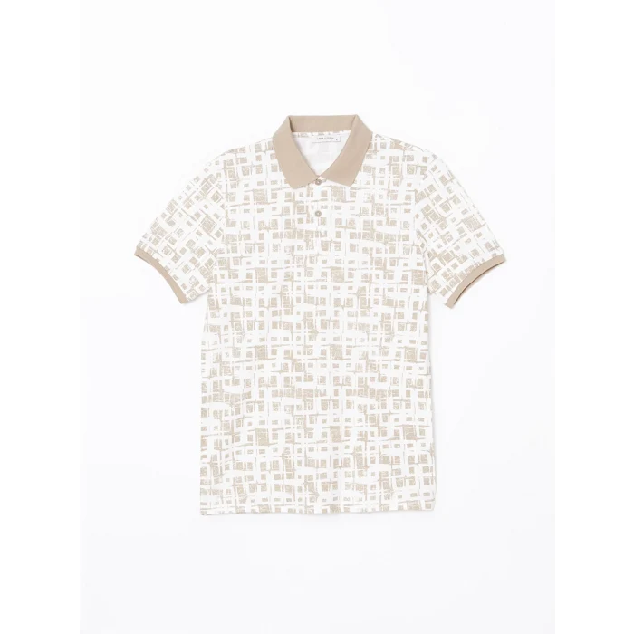 LCW Vision Bej Polo Yaka Kısa Kollu Desenli Pike Erkek Tişört