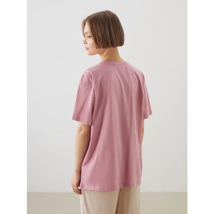 XSIDE Pembe Bisiklet Yaka Baskılı Kadın Tişört