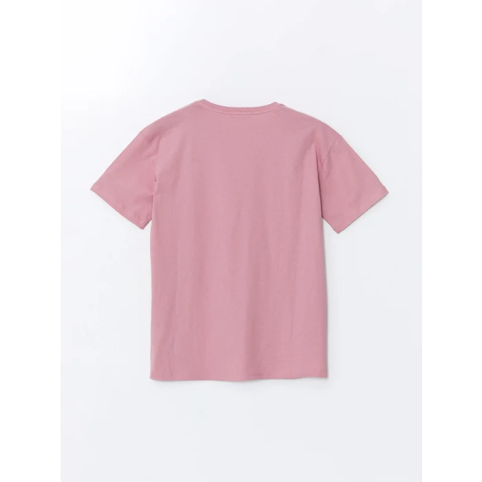 XSIDE Pembe Bisiklet Yaka Baskılı Kadın Tişört