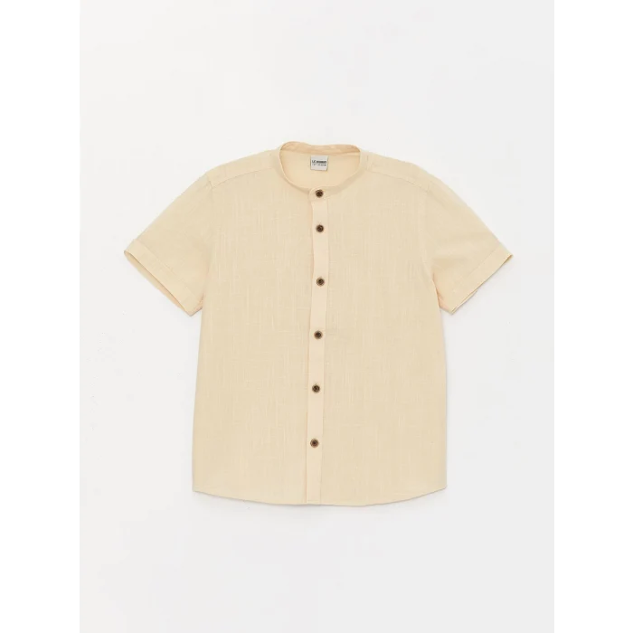 LCW Kids Bej Hakim Yaka Basic Kısa Kollu Erkek Çocuk Gömlek