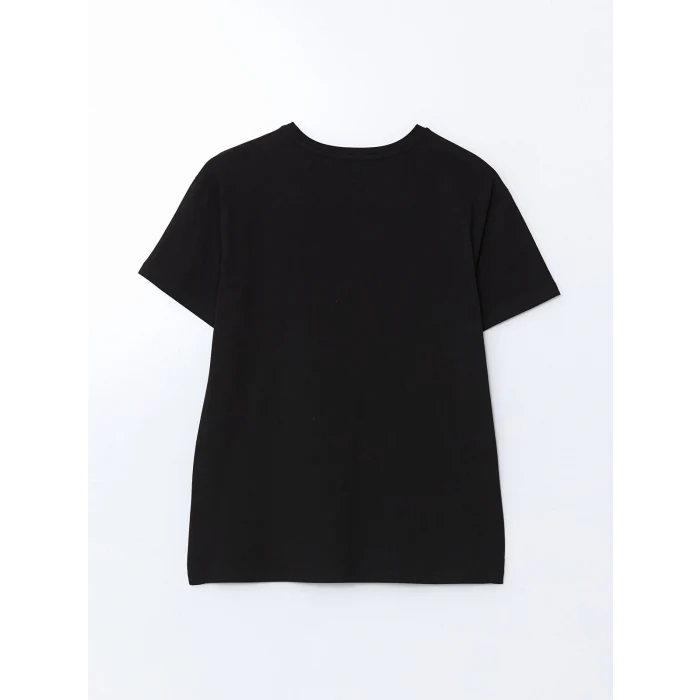 XSIDE Siyah Bisiklet Yaka Florida Baskılı Kadın Tişört