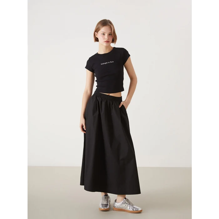 XSIDE Siyah Bisiklet Yaka Baskılı Paris Kadın Tişört