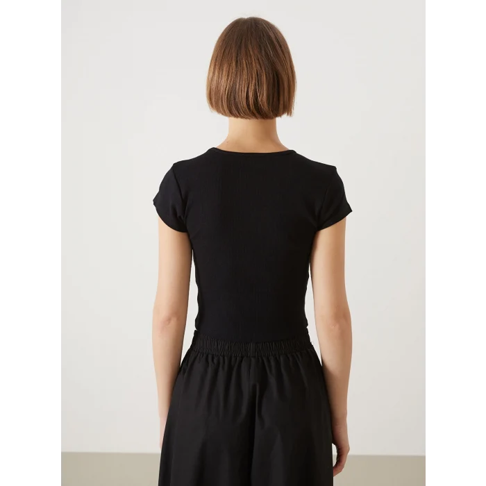 XSIDE Siyah Bisiklet Yaka Baskılı Paris Kadın Tişört