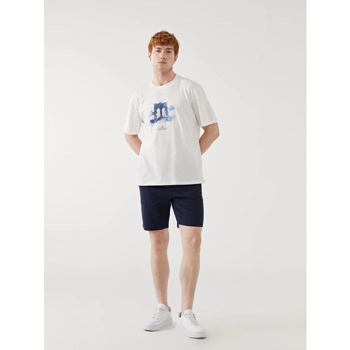 XSIDE Ekru Bisiklet Yaka Baskılı Penye Erkek Tişört