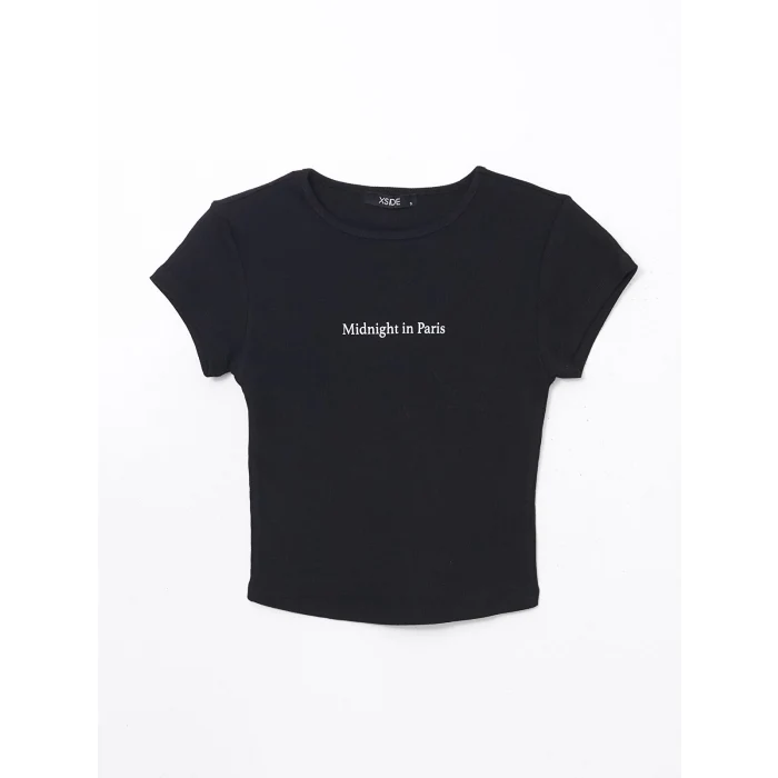 XSIDE Siyah Bisiklet Yaka Baskılı Paris Kadın Tişört