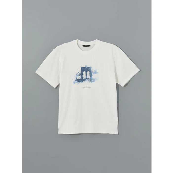 XSIDE Ekru Bisiklet Yaka Baskılı Penye Erkek Tişört