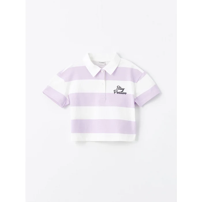 LCW Kids Lila Polo Yaka Kısa Kollu Kız Çocuk Tişört