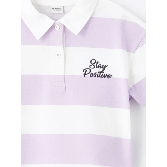LCW Kids Lila Polo Yaka Kısa Kollu Kız Çocuk Tişört