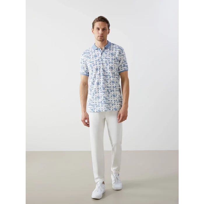 LCW Vision Mavi Polo Yaka Kısa Kollu Desenli Pike Erkek Tişört