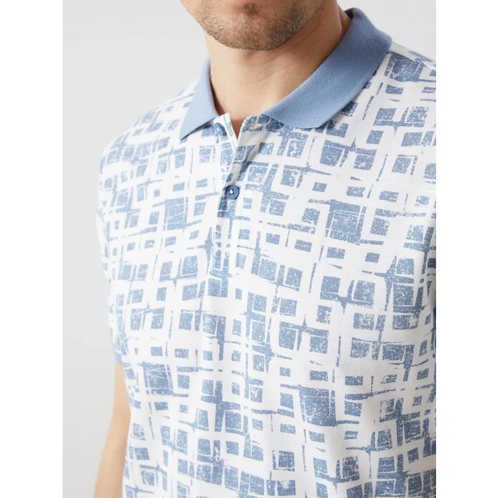 LCW Vision Mavi Polo Yaka Kısa Kollu Desenli Pike Erkek Tişört