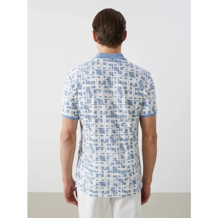 LCW Vision Mavi Polo Yaka Kısa Kollu Desenli Pike Erkek Tişört