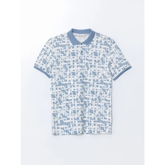 LCW Vision Mavi Polo Yaka Kısa Kollu Desenli Pike Erkek Tişört