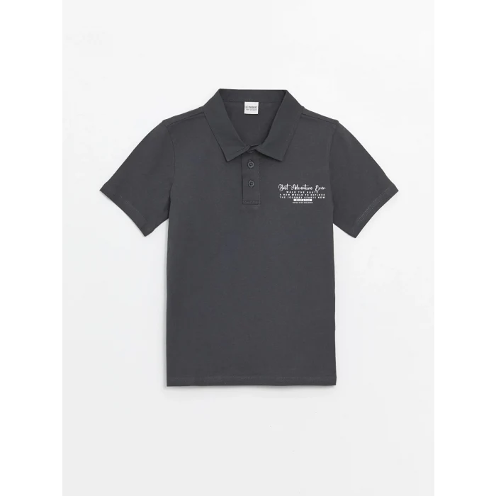 LCW Kids Antrasit Polo Yaka Baskılı Kısa Kollu Erkek Çocuk Tişört