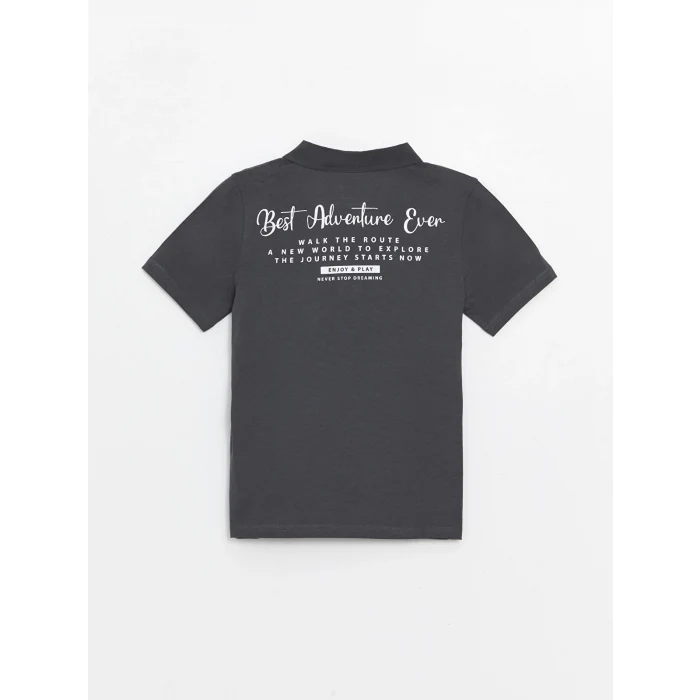 LCW Kids Antrasit Polo Yaka Baskılı Kısa Kollu Erkek Çocuk Tişört