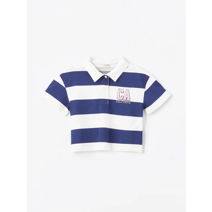 LCW Kids Lacivert Polo Yaka Kısa Kollu Kız Çocuk Tişört