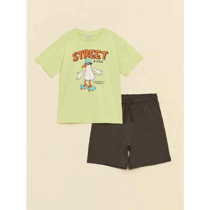 LCW Kids Yeşil Rahat Kalıp Erkek Çocuk Tişört ve Şort