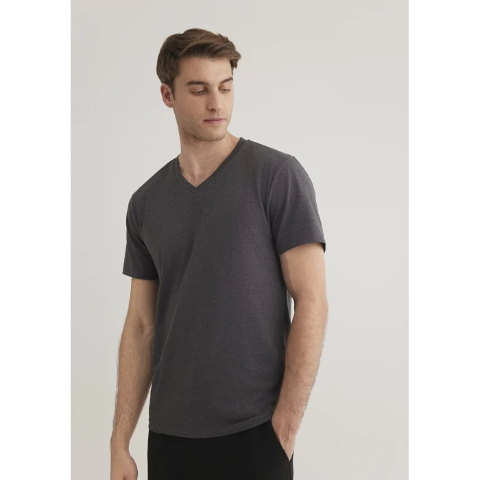 Mavi 061748-24398 Stretch V Yaka Antrasit Basic Tişört
