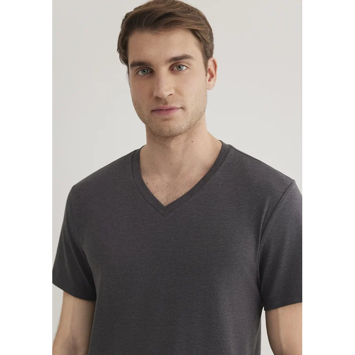 Mavi 061748-24398 Stretch V Yaka Antrasit Basic Tişört
