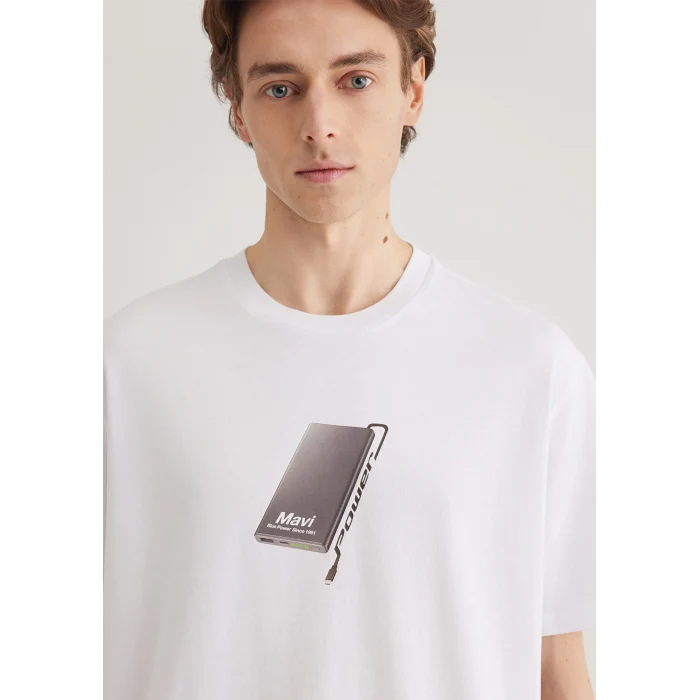 Mavi 0612483-620 Baskılı Beyaz Tişört