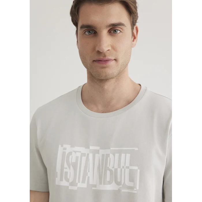 Mavi 0611789-80618 İstanbul Baskılı Gri Tişört