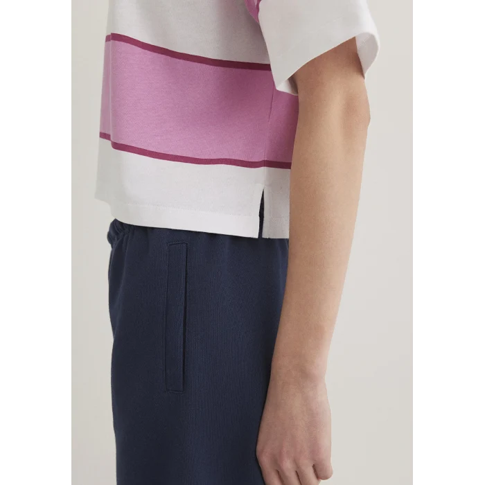 Mavi 1613005-89359 Mavi Logo Baskılı Pembe Çizgili Polo Tişört