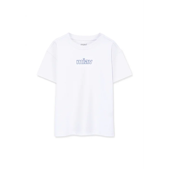 Mavi 7610158-620 Miav Baskılı Beyaz Oversize Çocuk Tişört