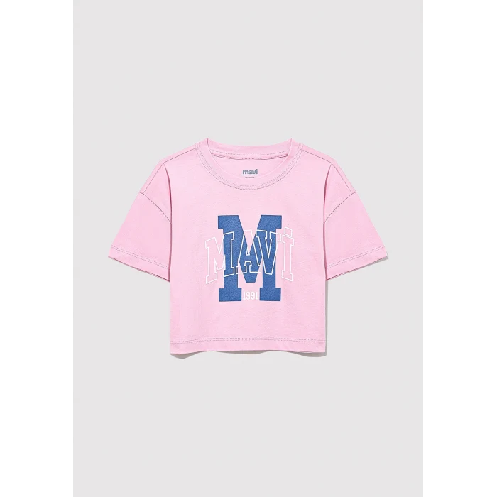 Mavi 7610276-86953 M Logo Baskılı Pembe Tişört