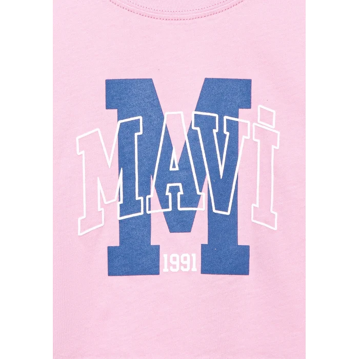 Mavi 7610276-86953 M Logo Baskılı Pembe Tişört