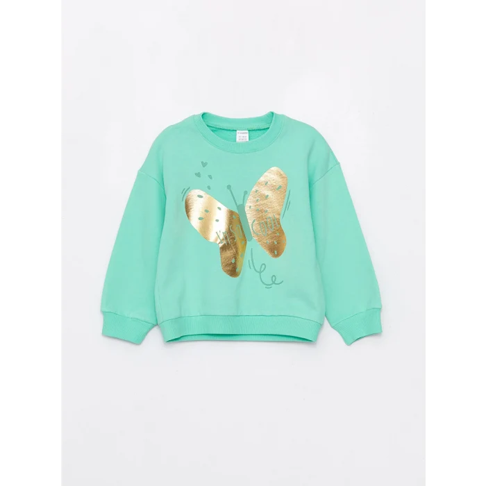 LCW Kids Yeşil Bisiklet Yaka Uzun Kollu Kız Bebek Sweatshirt ve Eşofman Alt 2li Takım