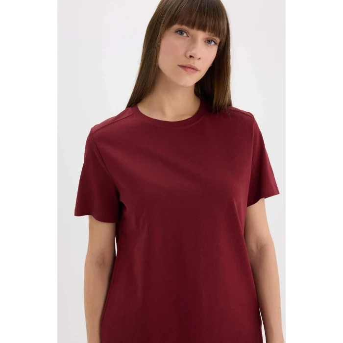 Defacto A9428 Bordo Regular Fit Bisiklet Yaka Basic Düz l Premium Kısa Kollu Bordo Tişört