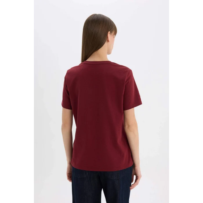 Defacto A9428 Bordo Regular Fit Bisiklet Yaka Basic Düz l Premium Kısa Kollu Bordo Tişört