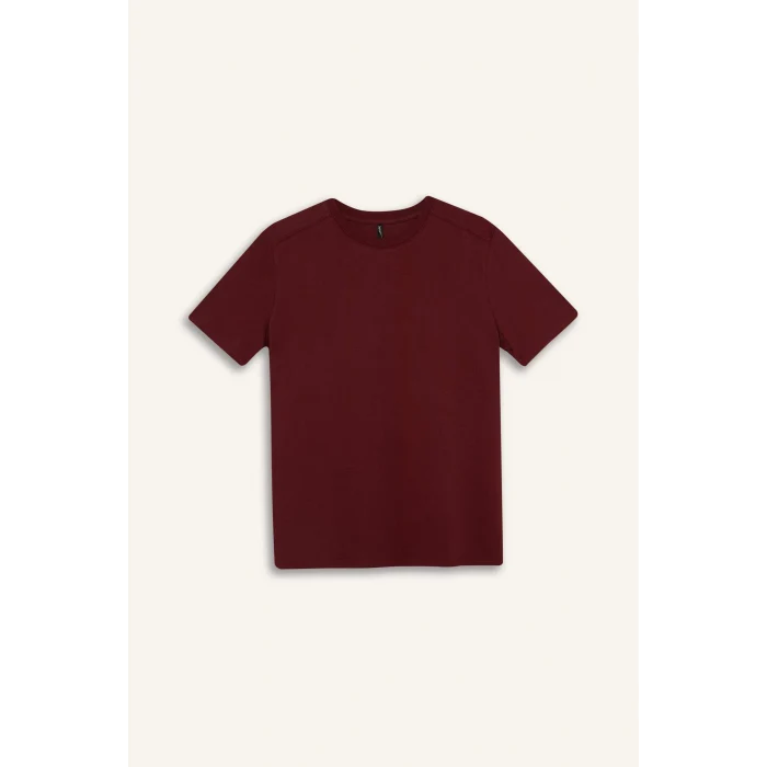 Defacto A9428 Bordo Regular Fit Bisiklet Yaka Basic Düz l Premium Kısa Kollu Bordo Tişört