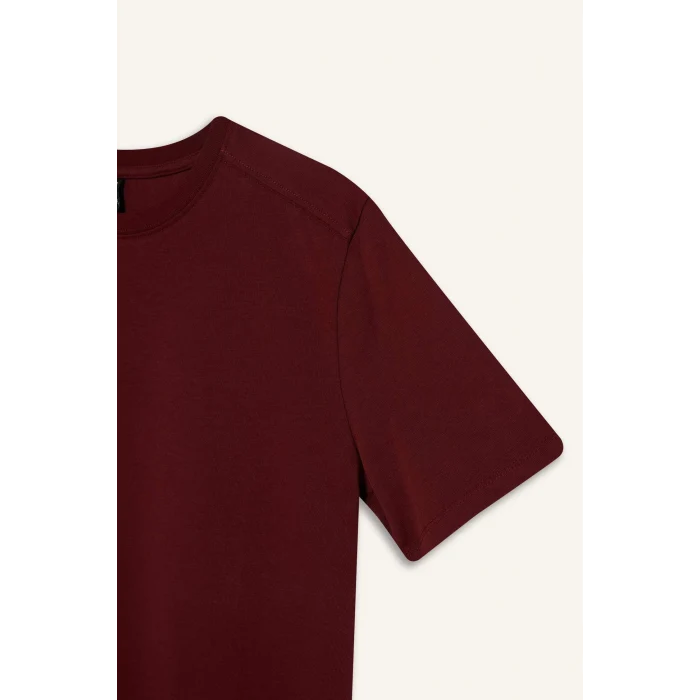 Defacto A9428 Bordo Regular Fit Bisiklet Yaka Basic Düz l Premium Kısa Kollu Bordo Tişört
