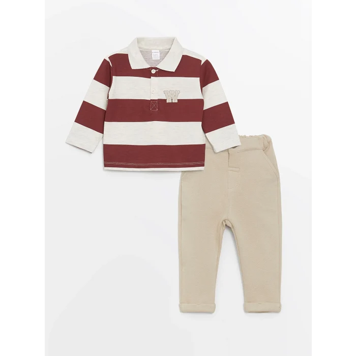 LCW Kids Karişik Polo Yaka Uzun Kollu Erkek Bebek Tişört ve Pantolon 2li Takım