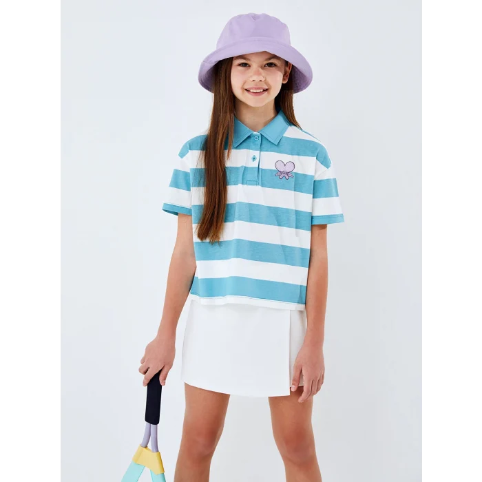 LCW Kids Yeşil Polo Yaka Kısa Kollu Kız Çocuk Tişört