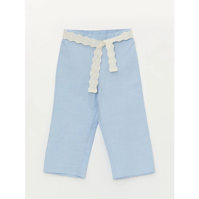 LCW baby Mavi Kare Yaka Kız Bebek Gömlek ve Pantolon 2li Takım