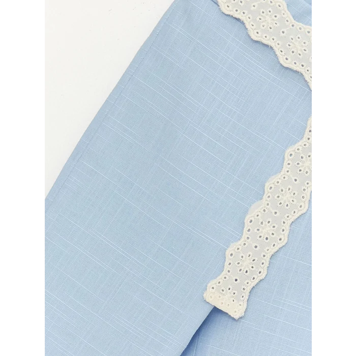 LCW baby Mavi Kare Yaka Kız Bebek Gömlek ve Pantolon 2li Takım