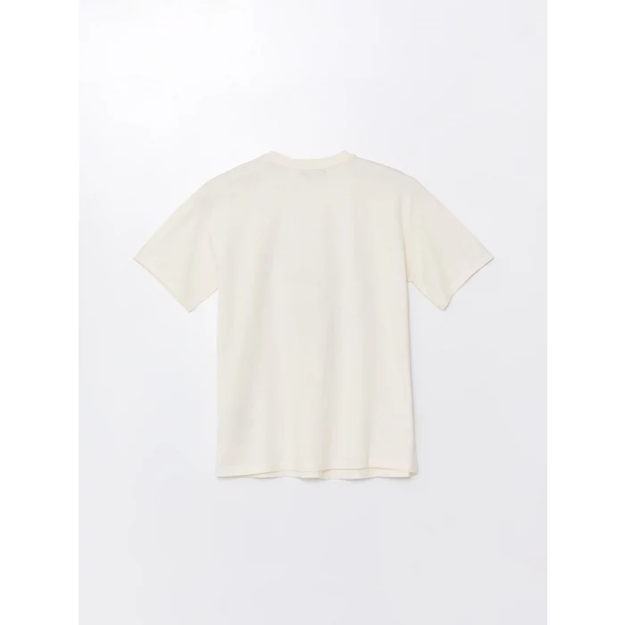 LCW Modest Ekru Bisiklet Yaka Baskılı Kısa Kollu Kadın Tişört