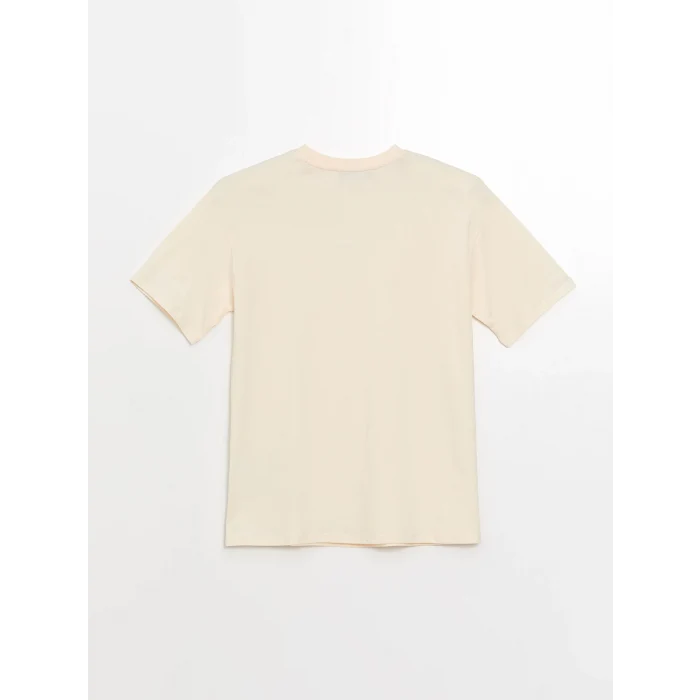 LCW Modest Ekru Bisiklet Yaka Baskılı Kısa Kollu Kadın Tişört