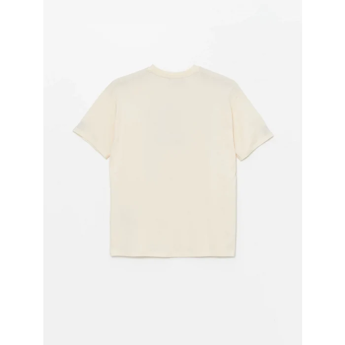 LCW Modest Ekru Bisiklet Yaka Baskılı Kısa Kollu Kadın Tişört