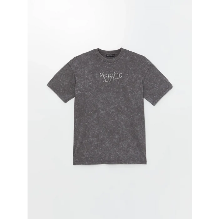 LCW Modest Antrasit Bisiklet Yaka Baskılı Kısa Kollu Kadın Tişört