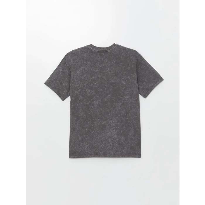 LCW Modest Antrasit Bisiklet Yaka Baskılı Kısa Kollu Kadın Tişört