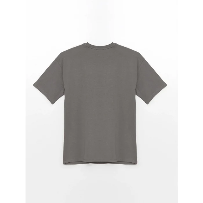 LCW Modest Gri Bisiklet Yaka Baskılı Kısa Kollu Kadın Tişört