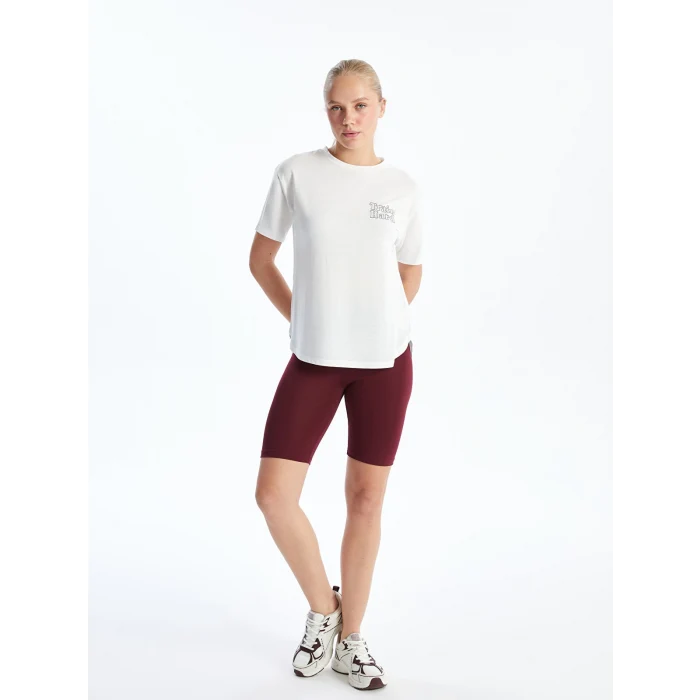 XSIDE ACTIVE Beyaz Bisiklet Yaka Baskılı Kadın Spor Tişört